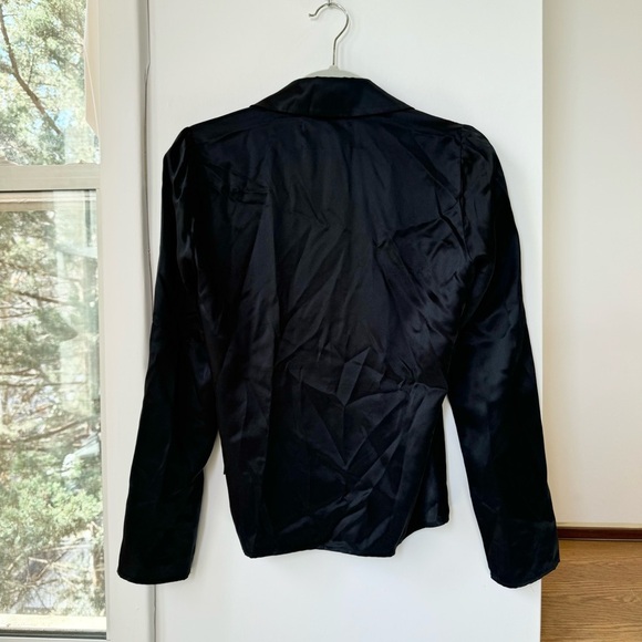 Reformation Silk Smith Top Long Sleeve Shirt V Neck Wrap Blouse in Black - Picture 8 of 12